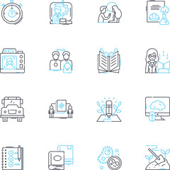 Specialization linear icons set. Expertise, Proficiency, Mastery, Skill, Technique, Craft, Ability line vector and concept signs. Talent,Artistry,Precision outline illustrations