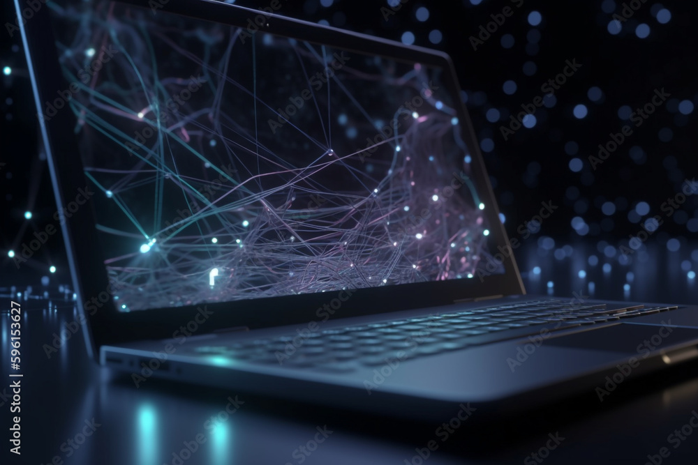Poster laptop internet network visualization and big data technology with laptopk, generative ai