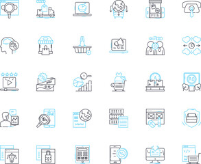 Internet marketing linear icons set. SEO, Content, PPC, Branding, Social, Analytics, Strategy line vector and concept signs. E-commerce,Mobile,SEM outline illustrations
