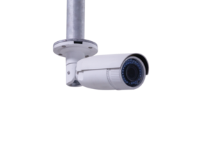 White CCTV security camera isolated in white background. Safety monitoring, Digital security camera technology concept of surveillance monitoring for safety.