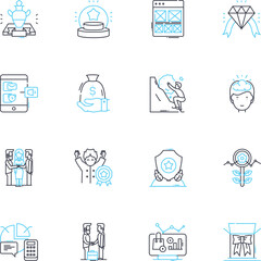 Communication strategy linear icons set. Messaging, Engagement, Branding, Consistency, Targeting, Clarity, Innovation line vector and concept signs. Feedback,Influencers,Trust outline illustrations