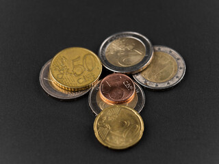 coins on black background