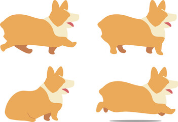 ウェルシュ・コーギーの色々なポーズ　フラットイラスト
