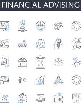 Financial advising line icons collection. eporter, Writer, Journalist, Blogger, Newsman, Broadcaster, Commentator vector and linear illustration. Editor, Newscaster, Columnist outline signs set
