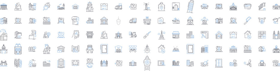 Dwellings line icons collection. House, Apartment, Condo, Mansion, Cottage, Duplex, Villa vector and linear illustration. Bungalow,Chalet,Cabin outline signs set