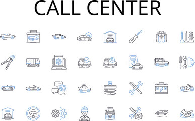 Call center line icons collection. Help desk, Support team, Customer service, Sales team, Marketing team, Tech support, Customer care vector and linear illustration. Complaints department,Helpline