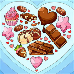 valentine cake and chocolate illustration 