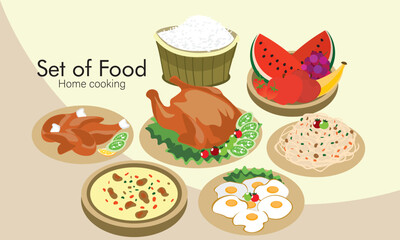 Set of Asian cuisine home cooking