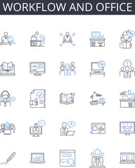 Workflow and office line icons collection. Business and commerce, Creativity and imagination, Efficiency and productivity, Marketing and advertising, Digital and technology, Education and learning