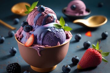 delicious acai ice cream, 4k image of acai ice cream, generative AI - obrazy, fototapety, plakaty