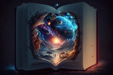 magic book with galaxy inside, generative AI