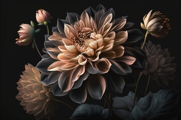 beautiful flowers for frame, dark flowers in 4k, generative AI