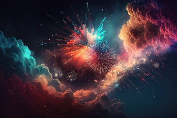 fireworks in colorful sky, generative AI