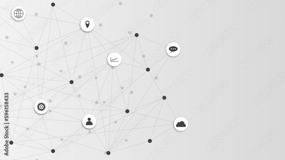 Poster information or global communication technology with dots and lines connection and business icons.