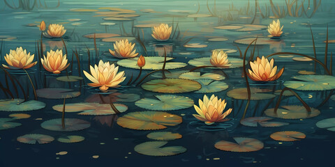 A beautiful lotus lake, lotus flowers in full bloom. Vesak Day concept.