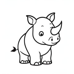 Obraz na płótnie Canvas Minimalist cartoon rhinoceros coloring page for children simple minimalist with large strokes cartoons style cute in black and white simple adorable cute without details minimalist vector style HD 