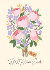 Vector Mother's Day Hand drawn Illustration. Flower Bouquet for Mom.