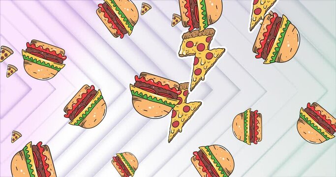Animation of hamburger icons falling over white triangle pattern