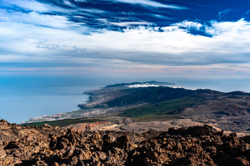 Panoramic view of Teide National Park, Puerto de la Cruz from Volcano El Teide Tenerife, Canary Islands, Spain