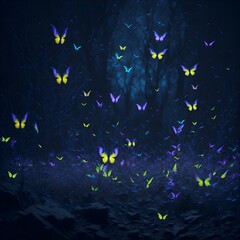 Fototapeta na wymiar many butterflies that fly and shine in the night