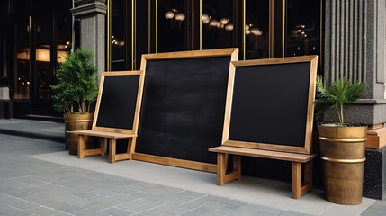 Fototapeta na wymiar menu board in front of the restaurant, blank mockup