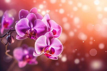 Naklejka na ściany i meble Pink orchid with bokeh light for happy background. Generative AI