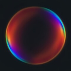 Rainbow gleaming transparent sphere on black background. Glowing colorful ball abstract object.