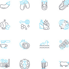 Ranch linear icons set. Horses, Cattle, Stables, Barn, Pastures, Hay, Rodeo line vector and concept signs. Cowboy,Wrangler,Wild West outline illustrations