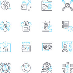 Cybersecurity measures linear icons set. Encryption, Firewall, VPN, Patching, Authentication, Antivirus, Biometrics line vector and concept signs. Access,Risk,Compliance outline illustrations