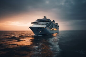 Fototapeta na wymiar Experience Valentine's Day on a luxurious cruise ship sailing through the ocean at dawn. Generative AI