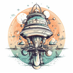 t-shirt design space, spaceship, tshirt illustration