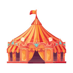Colorful carnival tent hosts joyful clown performance