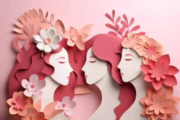 A colorful celebration of women's closeness, serene, women's day, pastels.