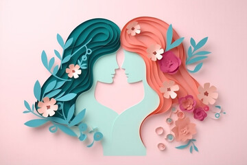 A colorful celebration of women, couple, love, serene, women's day, pastels.