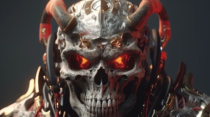 devil skull cyborg samurai, digital art illustration, Generative AI