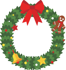 Christmas wreath with holly berries, mistletoe, pine and fir branches, cones, rowan berries. Xmas and happy new year postcard. Vector illustration, holiday party invitation