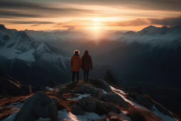 Fototapeta premium A couple hiking into the beautiful horizon