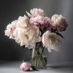 Simple yet stunning bouquet with single peonies. Mother's Day Flowers Design concept.