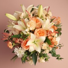 Sophisticated bouquet with snapdragons and lilies. Mother's Day Flowers Design concept.