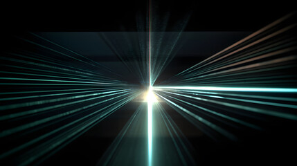 An artistic representation of the double slit experiment - A symmetrical display of light beams emerging from a single center,  generative AI