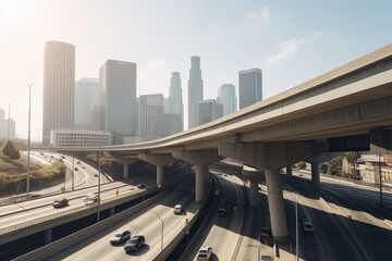 LA architecture with foreground freeways. Generative AI