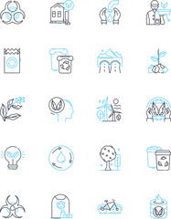 Environmental conservation linear icons set. Sustainability, Recycling, Conservation, Renewable, Biodiversity, Eco-friendly, Pollution line vector and concept signs. Organic,Earth-friendly,Green