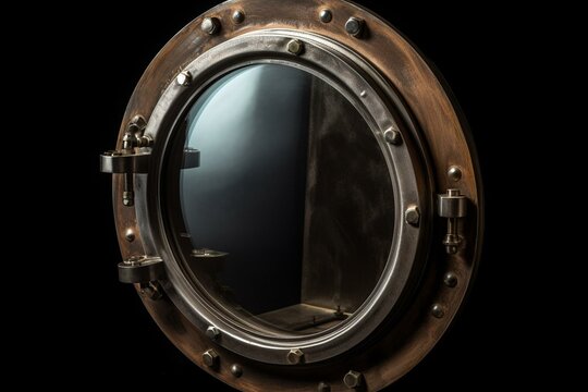 Steel porthole with clipping path. Generative AI