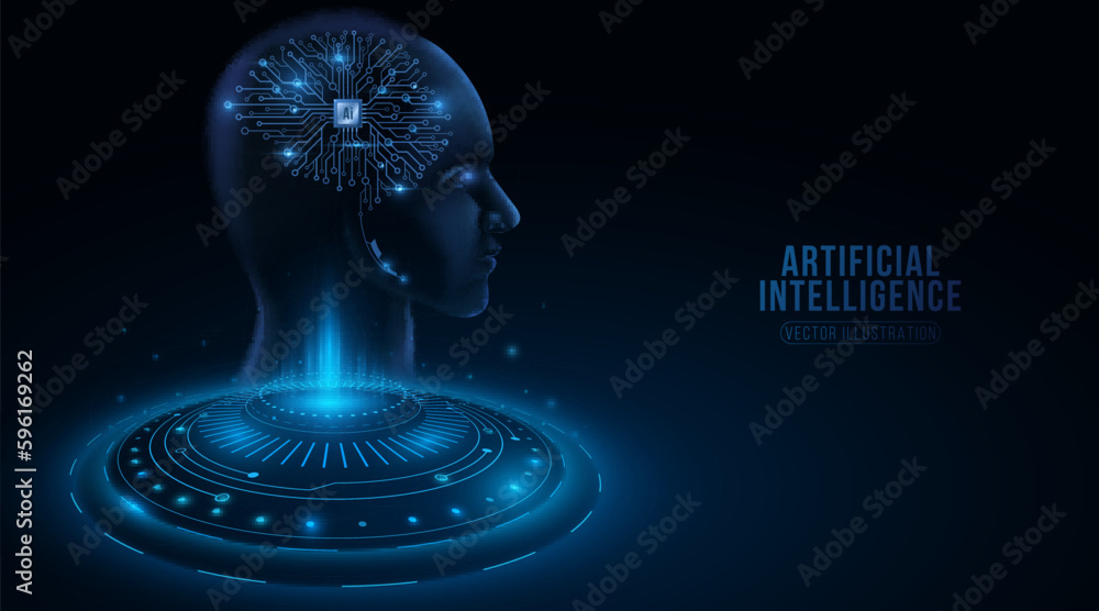 Aufkleber sci-fi cyborg with glowing 3d hud round for your artificial intelligence design. neural network back