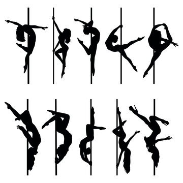 Sports pole dancing woman silhouette dancer stencil templates