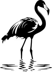 Flamingo, black silhouette - tropical symbol. Vector illustration on white isolated background. Good for cosmetics, packaging, posters, and social media.