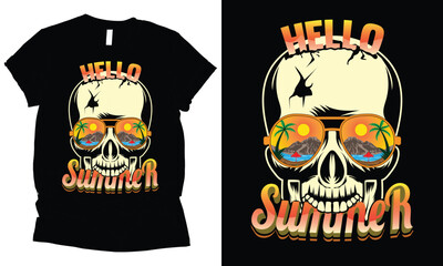 hello, Summer with skull t-shirt design.