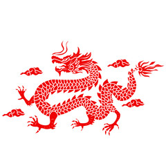 Tradisional Red  Chinese Dragon With Cloud 