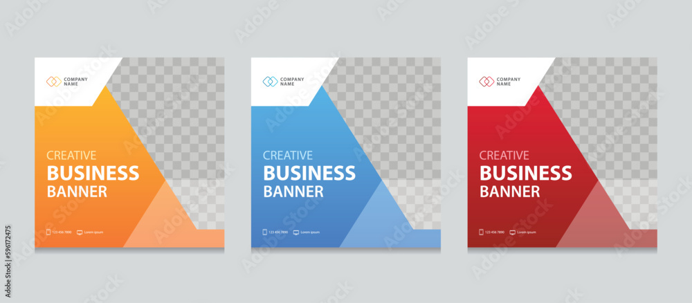 Poster set of editable square business web banner design template. background gradients color. suitable for