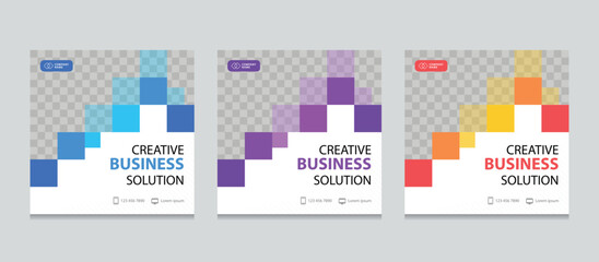 Set of Editable square abstract business web banner design template. background gradients color. Suitable for social media post, instagram story and web ads. with Space to add pictures.

